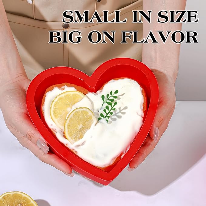 6 Inch Silicone Heart Shaped Cake Pans 2 Pcs Small Heart Cake Pan Set Nonstick Silicone Heart Molds for Baking (Red)