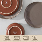 MALACASA Plates and Bowls Sets, 24 Pieces Modern Ceramic Dinnerware Set for 8 Kitchen Dinner Set Stoneware Dishware Dishes Set Microwave and Dishwasher Safe, Brown, Series TARA