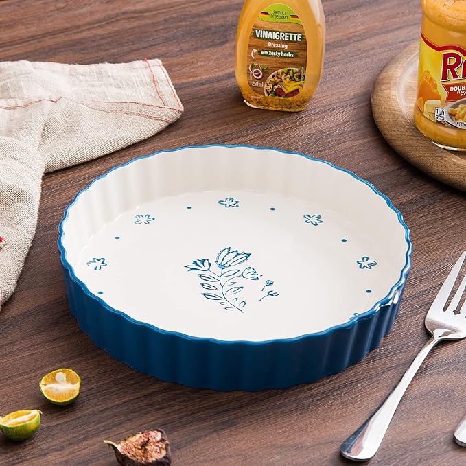 Wisenvoy Pie Pan Tart Pan Quiche Ceramic Pie Dish Pie Plate Tart Pans 9 inch Deep Dish Pie Pan Quiche Pan
