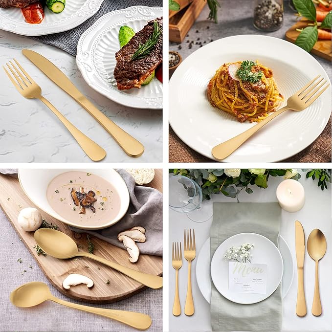 LIANYU 30 Piece Gold Silverware Set, Stainless Steel Gold Flatware Cutlery Set for 6, Fancy Kitchen Utensil Tableware for Home Restaurant Party, Satin Finish, Dishwasher Safe