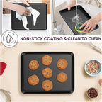 E-far Baking Sheet Set of 2, 12.5" x 9.5" x 1" Cookie Sheet Pan for Baking, Nonstick Carbon Steel Baking Trays for Oven, Heat-Resistant & Easy Clean, Black