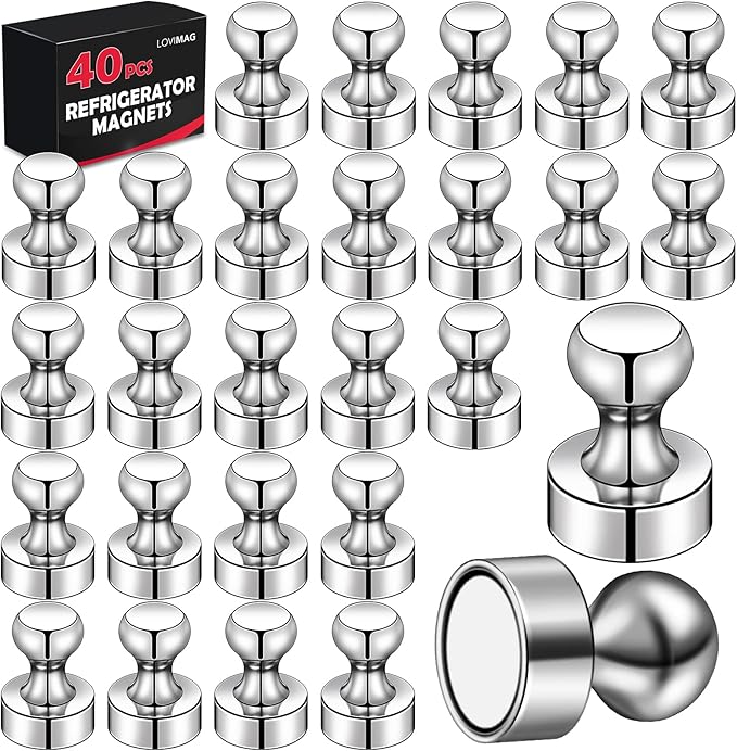 LOVIMAG Fridge Magnets 40Pcs Refrigerator Whiteboard Small Strong Magnet Classroom Kitchen Accessories Decorative Locker Set Decor Must Haves Office Calendar Refrigerador Magnetic Cute Crafts Silver