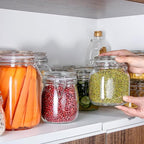 YEBODA 32oz Food Storage Canister Glass Jars with Clamp Airtight Lids and Silicone Gaskets for Multi-Purpose Kitchen Containers - Clear Square (3 Pack)