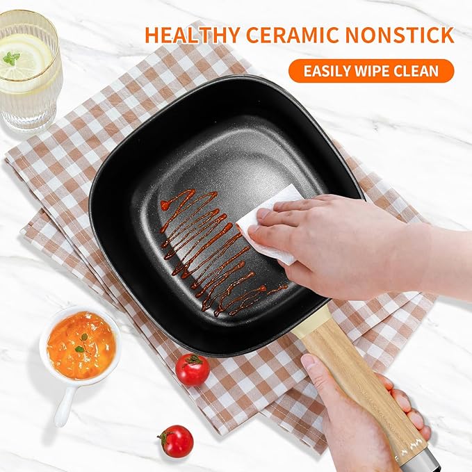 Audecook Hot Pot Electric 2L, Cermic Glaze Non-Stick Frying Pan 8 Inch, Portable Travel Cooker for Ramen/Steak/Fried Rice/Oatmeal/Soup, with Dual Power Control (Silicone Spatula Included)