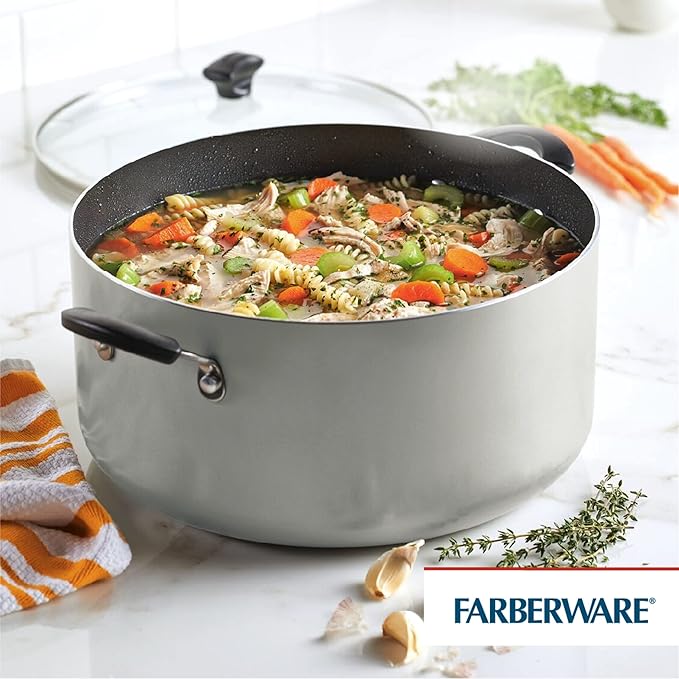 Farberware Cookware Nonstick Stockpot with Lid, 10.5 Quart, Silver