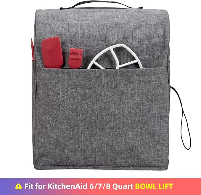 HOMEST Stand Mixer Dust Cover Compatible with KitchenAid 6/7/8 Quart Bowl Lift, Zipper Pocket for Various Kitchen Appliance Accessories, Grey (Patent Design)