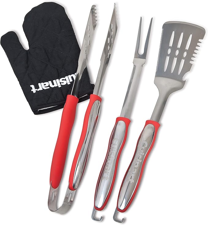 Cuisinart 3‑Piece Stainless Steel BBQ Grilling Tool Set with Grill Glove – Outdoor Grill Accessories, Perfect Grilling Gift for Men, Dads & Grill Masters, CGS-134