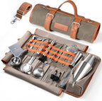 Etens Travel Bartender Kit – 22-Pc Bartending Kit with Bar Tools Bartender Accessories, Waxed Canvas Tool Bag – Professional Stainless Steel Bar Tools Set with Standard Jigger, Unbreakable Squeezer