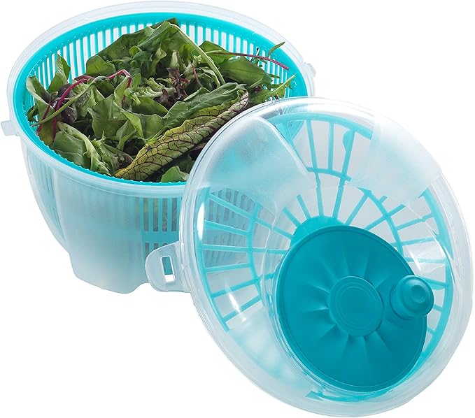 Mabel Home Salad Spinner, Salad Tosser and Mixer, 5,5 Quart, Vegetable Spinner -EXTRA Salt&Pepper Shaker inc. (Blue)