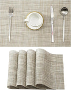 Leetaltree Linen Yellow Placemats Set of 4 - Heat Resistant Non-Slip Place mats for Dining Table, Washable Durable PVC Vinyl Woven Table Mats（Linen Yellow, 4）