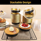 Beasea Disposable Creme Brulee Ramekins with Lids, 120 Pack 4 Inch 8oz Mini Pie Tins Black Gold Mini Small Aluminum Foil Pie Tart Cake Baking Pans Individual Round Containers Oven Safe for Baking