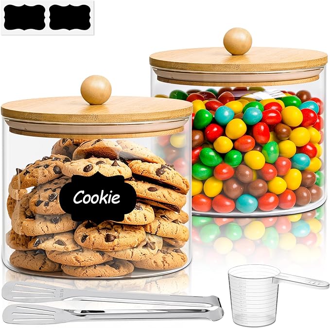 ComSaf Half Gallon Cookie Jar, Large Glass Jar with Lid Set of 2, 1.8 Qt Glass Food Storage Containers, Flour Sugar Storage Containers for Candy Cereal Nuts Beans, Canisters Sets for The Kitchen