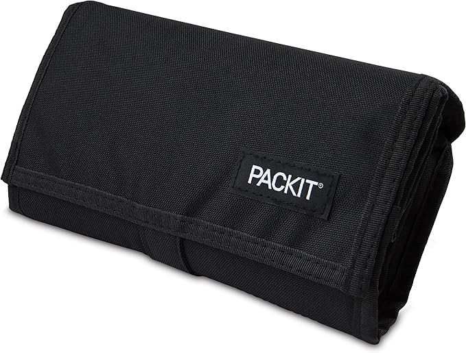 PackIt Freezable Lunch Bag, Black, Built with EcoFreeze Technology, Foldable, Reusable, Zip and Fold Closure with Buckle Handle, Perfect for School and Office Lunches