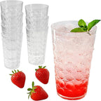 Kate Aspen Clear Plastic Drinking Glasses Set of 8, 19 oz, Hobnail Bubble Acrylic Glasses Drinkware, Plastic Tumblers Cups Dishwasher Safe, BPA-Free Acrylic Cups Reusable for Cocktails and Kitchens