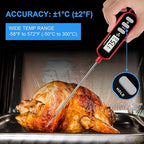Lonicera Digital Cooking Thermometer for Bread Baking, Food and Water Temperature Measurement. Waterproof and Long Stem with Meat Temp Guide, Display with Backlit (Red)