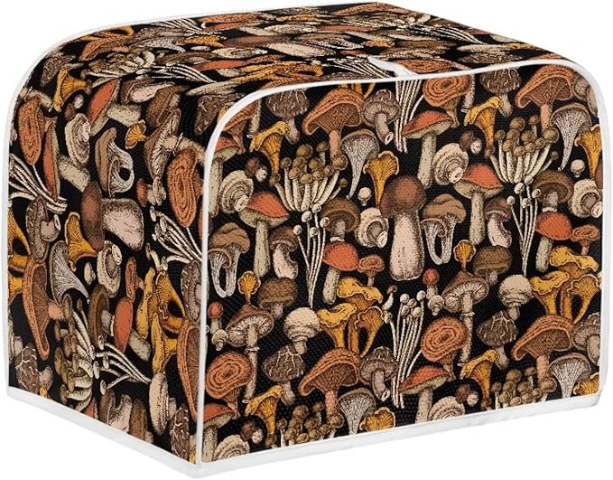 JEOCODY Mushroom Print Toaster Cover - Bread Maker Cover with Handle for Kitchen, Washable and Dust Protection