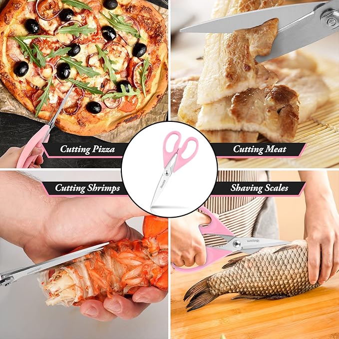 iBayam All Purpose 8.5" Cooking Scissors with Sheath, Pink Kitchen Gadgets for Women, Mom, Wife, Her