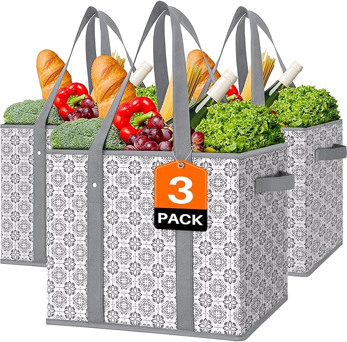 WISELIFE Reusable Grocery Bags [3 Pack],Large Grocery Tote Bag Water Resistant Shopping Bags Foldable Grocery Bag for Clothes,Shoes and Picnic