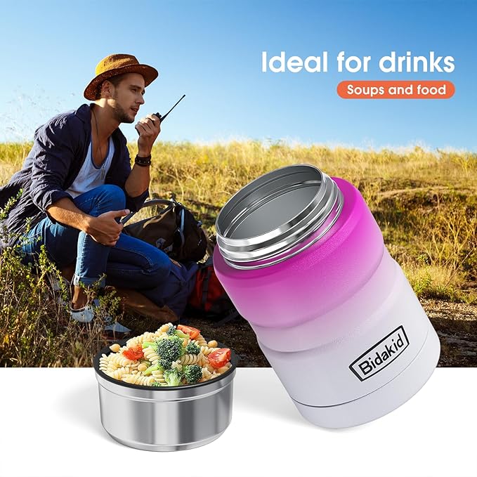 Insulated Food Jar Set – 25.4oz & 17oz Stainless Steel Containers with Folding Spoon and Carrying Bags – Leak-Proof, Keeps Food Hot or Cold for up to 12 Hours – Ideal for Work, School, Travel