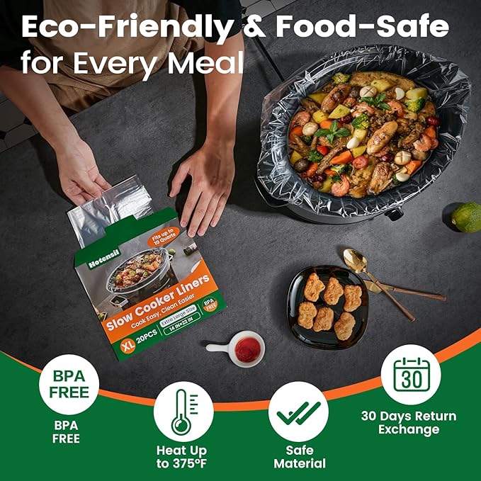 Slow Cooker Liners, Hotensil 14"x 22" 20 Count Cooking Bags Large Size Disposable Pot Liners, Fit 6QT to 10QT for Slow Cooker Cooking Trays, Multi-Purpose Durable Liners Plastic Bags, BPA Free