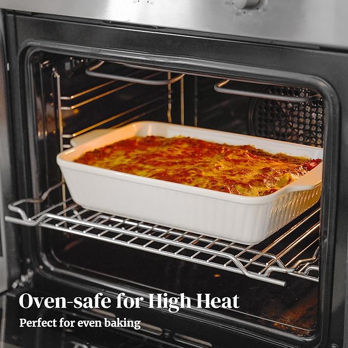 DOWAN Casserole Dishes for Oven, Baking Dishes Set, Ceramic Bakeware Sets of 3, Lasagna Pan Deep, Rectangular Baking Pan Set with Handles for Baking, Casserole, Kitchen, Wedding Gift, Soft White (15.6''/12.2''/8.9'')