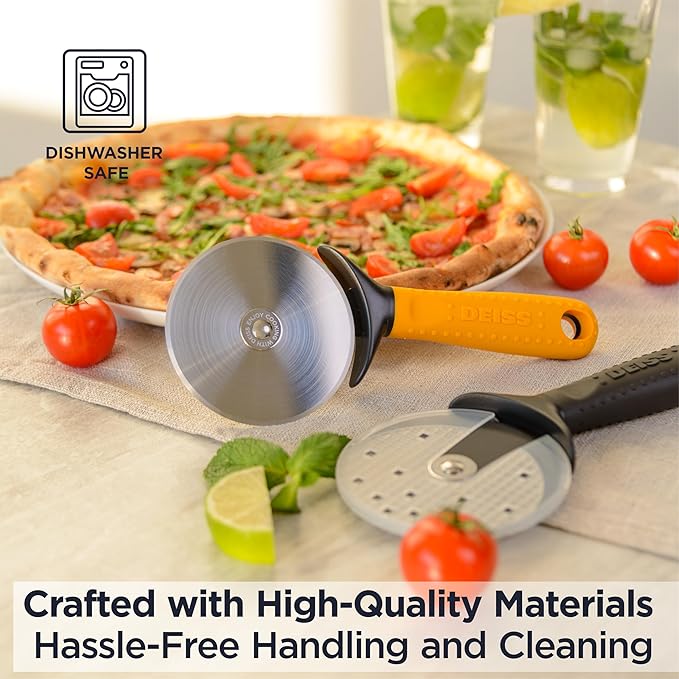 Deiss Pro Heavy Duty Pizza Cutter With Wheel Slicer- Stainless Steel Sharp Smooth Pizza Cutter Wheel With Easy Grip Non-Slip Handle, Dishwasher Safe (ORANGE)