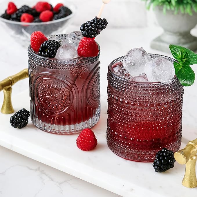 Kate Aspen Hobnail Beaded Drinking Glasses Vintage Glassware Set | Cocktail Glass Set, Juice Glass, Water Cups | Makes A Great Hostess Gift, Gift for Newlyweds (Smoke Grey)