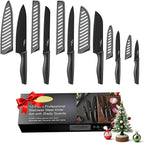 Kitchen Knife Set, KYA38 12-Piece Kitchen Knives Set with Covers, Marco Almond® 6 Knives with 6 Blade Guards, Stainless Steel Cooking Knives Set for Kitchen, Black