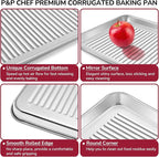 P&P CHEF 10.4 x 8 x 1 Inch Mini Toaster Oven Pan, Stainless Steel Small Baking Pan Oven Tray for Cooking & Roasting, Corrugated Bottom, Healthy & Sturdy, Dishwasher Safe - 2Pcs