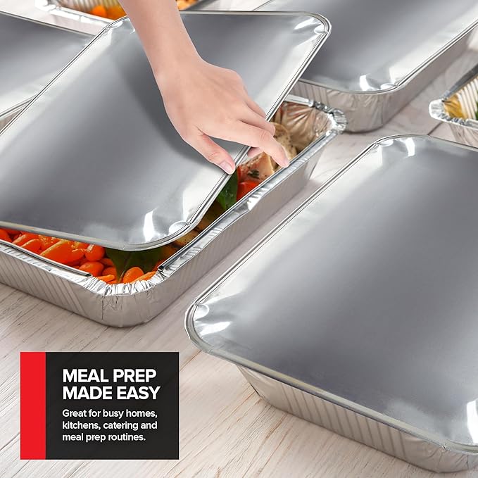 Stock Your Home 9x13 Disposable Baking Pan Covers (25 Pack) Heavy-Duty Aluminum Cake Pans Lids, Sturdy, Sealable Covers for Food Containers, Leak-Free + Safe Transport & Storage For Catering