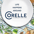 Corelle Vitrelle 18-Piece Service for 6 Dinnerware Set Triple Layer Glass and Chip Resistant, Lightweight Round Plates and Bowls Set, Indigo Speckle