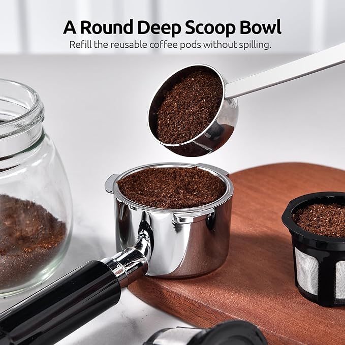 U-Taste Coffee Scoop 2 Tablespoon: 18/8 Stainless Steel Measuring Scooper for Ground Coffee, Bean, Powder, Espresso, 6.9in Long Handle Metal Meaure Spoon for Canister, Jar (2Tbsp/30ml, Silver)
