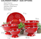 Reston Lloyd, 1.5 Quart Powder Coated Steel Kitchen Strainer Basket for draining Pasta, Vegetable and Fruit, Chrome Handles and Wide Stable Base, Red