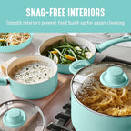GreenLife Soft Grip 16 Piece Cookware Set, Non-Toxic PFAS-Free Ceramic Nonstick, Pots, Frying, Sauce, Saute, Glass Lids, Stay-Cool Handles, Wobble Free Bases, Dishwasher & Oven Safe, Turquoise