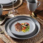 AmorArc Ceramic Dinnerware Sets for 4, 12 Pieces Handpainted Plates and Bowls Set with Rustic Terracotta Underside, Scratch Resistant Stoneware Dishes Set, Dishwasher & Microwave Safe, Gray