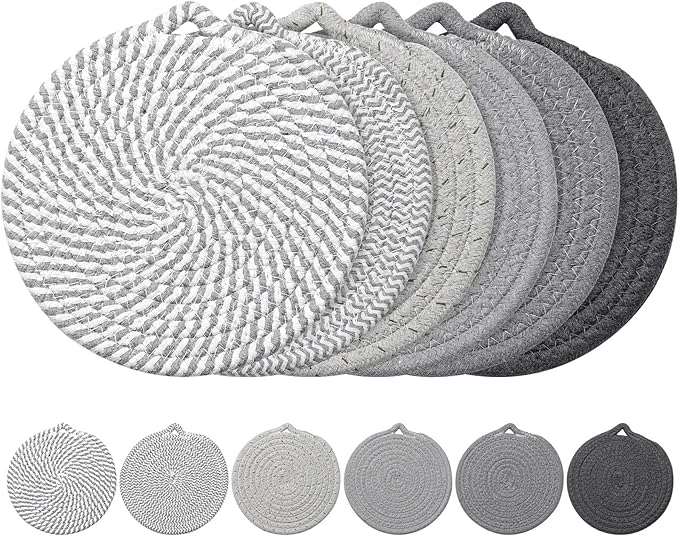 7" Trivets for Hot Dishes, 6 Pack Hot Pads for Kitchen Counter & Dining Table, Heat Resistant | Scratches | Stains Cotton Trivets for Hot Pots and Pans