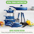 GreenLife 16 Piece Nonstick Cookware Set, Soft Grip Non-Toxic PFAS-Free Ceramic Pots & Pans, Dishwasher & Oven Safe, Frying, Sauce, Saute, Utensils, Glass Lids, Stay-Cool Handles, Wobble Free, Blue