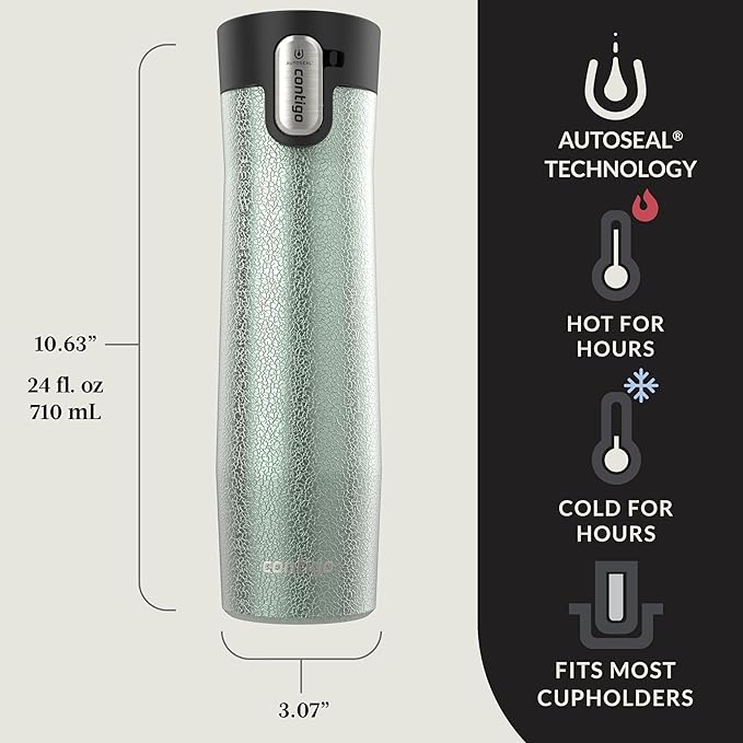 Contigo AUTOSEAL West Loop Vacuum-Insulated Stainless Steel Travel Mug with Easy-Clean Lid 24 oz Crystal Agave