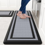 KitchenClouds [2 PCS] Kitchen Rugs Cushioned Anti-Fatigue Kitchen Mats for Floor Waterproof Kitchen Rug Set Non-Slip Comfort Standing Mat for Office, Sink, Laundry 17.3"×29"+17.3"×47",Black