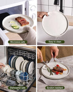 Famiware Star Dinnerware Set with Pasta Bowls, Service for 4 (16pcs), Ribbed Stoneware Plates and Double Bowls Dishes Sets - Chip & Scratch Resistant, Microwave & Dishwasher Safe, Matte White