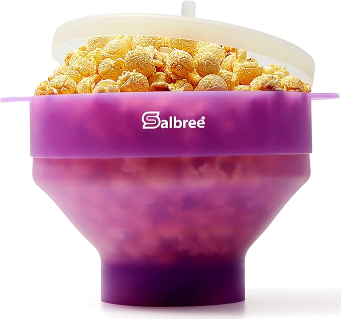 The Original Salbree Collapsible Silicone Microwave Popcorn Popper Maker Machine, Microwavable Bowl Holds 16 Cups, Uses Hot Air and Oil Always Optional - The Most Colors Available (Clear Purple)