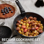 BECIGAR 23pcs Ceramic Pots and Pans Set, Nonstick Detachable Handle Cookware, Induction Kitchen Cooking Set with Removable Handle,include Frying Pans & Saucepans Oven Safe (Black)
