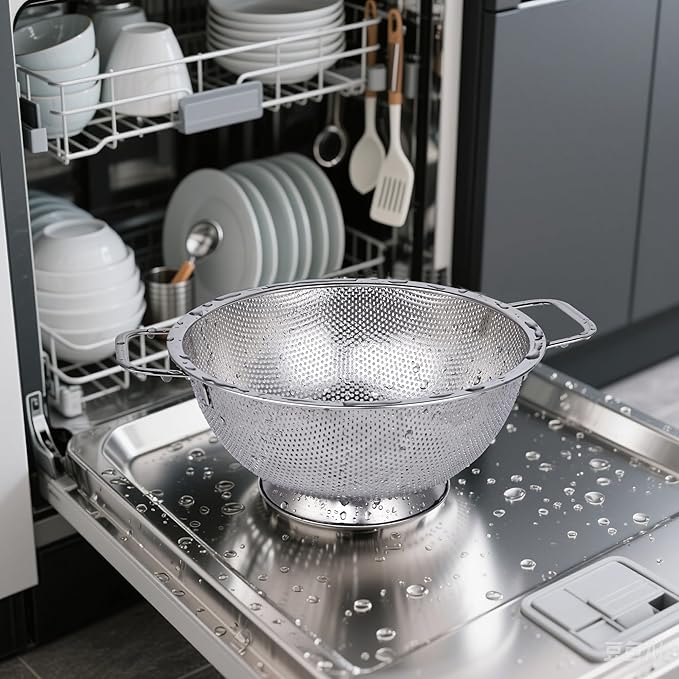 Kaishun Colander Stainless Steel 5-Quart, Kitchen Strainer for Pasta, Fruits Vegetables, Dishwasher Safe