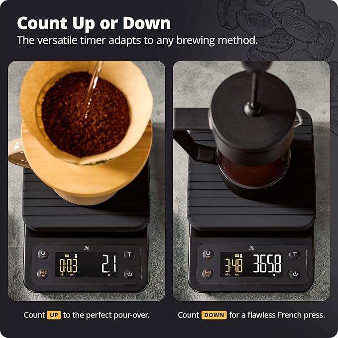 Greater Goods Coffee Scale with Timer – 0.1g Precision Digital Coffee & Espresso Scale for Pour-Over, Coffee Bean Weighing, Barista Brewing, Waterproof Cover, 3kg Capacity (Onyx Black)