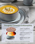 Famiware Star 16-Piece Stoneware Dinnerware Set, Service for 4, Reactive Glaze Mugs, Plates and Bowls, Dishes with Trim, Modern Rustic, Chip/Scratch Resistant, Microwave/Dishwasher Safe, Smoky Blue