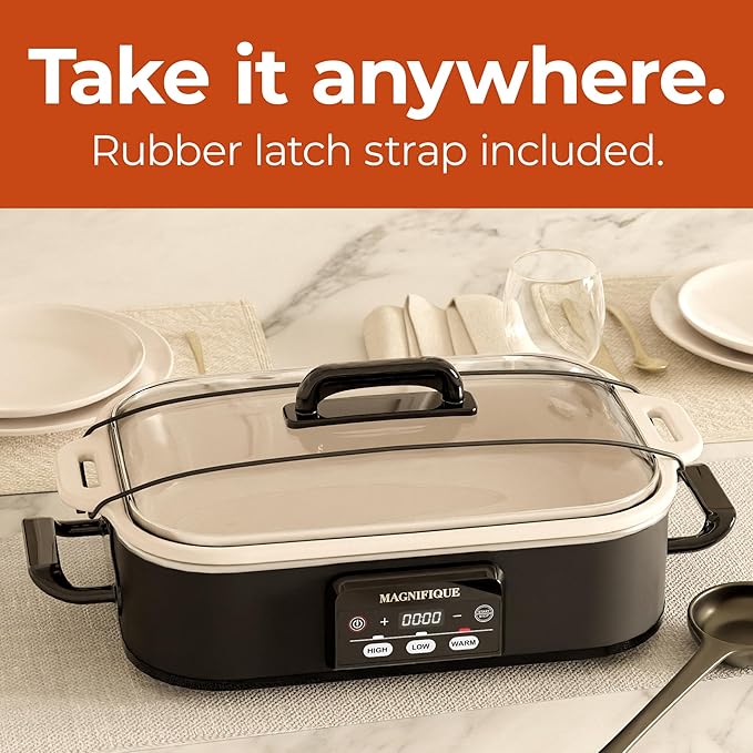 Magnifique 4 Quart Casserole Digital Slow Cooker, Premium Ceramic Bakeware for Oven, Dishwasher Safe Baking Dish,Black