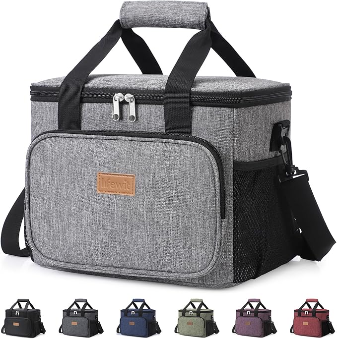 Lifewit Large Lunch Bag, Insulated Lunch Box, Soft Cooler Cooling Tote for Adult Men Women, Gray 24-Can (15L)