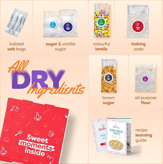 BAKETIVITY Kids Baking DIY Activity Kit - Bake Delicious Yum&m Jumbo Cookies- Real Fun Little Junior Chef Essential Kitchen Lessons, Includes Pre-Measured Ingredients and Easy to Follow Recipe.