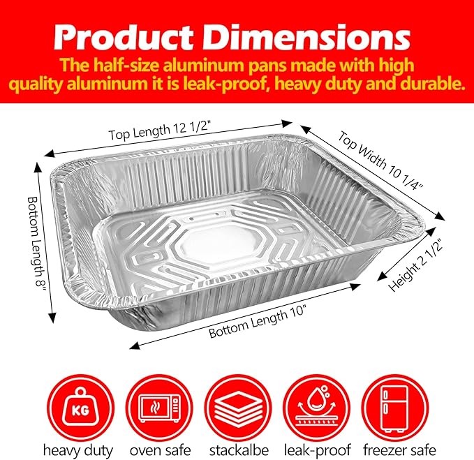 9x13 Aluminum Foil Pans with Lid, 10 Pack Disposable Trays Half Size Heavy Duty Tin Pans Deep Food Containers For Cooking, Meal Prep, Baking, Roasting, Chafing, Heating or Steam Table