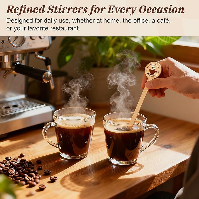 Wooden Coffee Stirrers 100-Pack Coffee Stir Sticks 5.9 Inch Natural Birch Stir Sticks with Round Ends, Disposable Stirring Sticks for Coffee, Cocktails, Milk & Hot Drinks